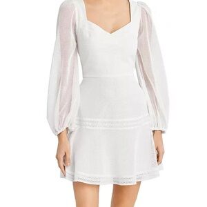 BCBGMaxAzria Sheer Sleeve White Dress